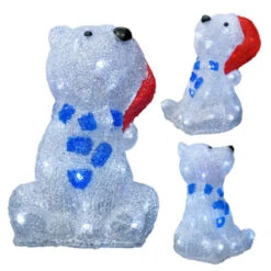3D LED Acrylic Polar Bear Motif With Santa Hat - Multi-Color - 10 Inch