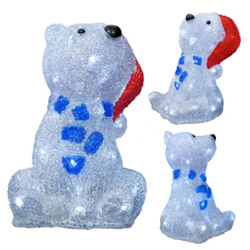 3D LED Acrylic Polar Bear Motif With Santa Hat - Multi-Color - 10 Inch