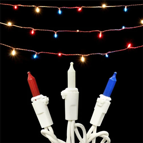 50 M5 Red White And Blue Mini Light Set- Patriotic String Lights - 6 Inch Spacing