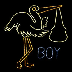 Rope Light Stork Baby Boy Birth Announcement Motif - Lighted Silhouette - Multi-Color - 48 Inch