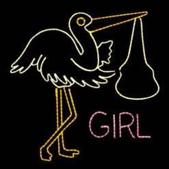 Rope Light Stork Baby Girl Birth Announcement Motif - Lighted Silhouette - Multi-Color - 48 Inch
