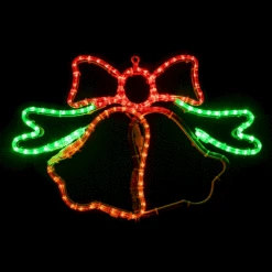 LED Rope Light Christmas Ringing Bells Motif - Animated Lighted Silhouette - Green, Red, And Yellow - 26 Inch