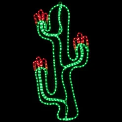 LED Rope Light Cactus In Bloom Motif - Lighted Silhouette - Green And Red - 36 Inch