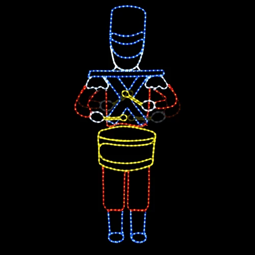 LED Rope Light Drumming Toy Soldier Motif - Animated Lighted Silhouette - Multi-Color - 72 Inch