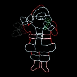 LED Rope Light Waving Santa Motif - Animated Lighted Silhouette - Multi-Color - 72 Inch