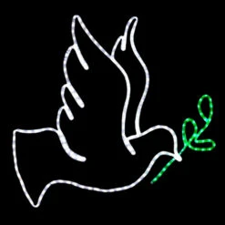 LED Rope Light Dove With 3 Olive Branch Motif - Lighted Silhouette - Cool White And Green - 30 Inch