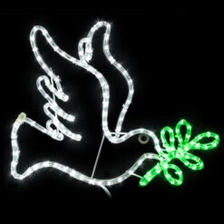 LED Rope Light Dove With 5 Olive Branch Motif - Lighted Silhouette - Cool White And Green - 21 Inch