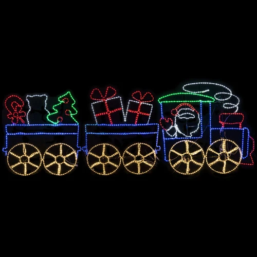 LED Rope Light Christmas Santa Train Motif - Lighted Silhouette - Multi-Color - 132 Inch