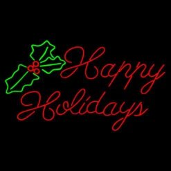 LED Neon Rope Light Happy Holidays Motif - Lighted Silhouette - Red And Green - 33 Inch