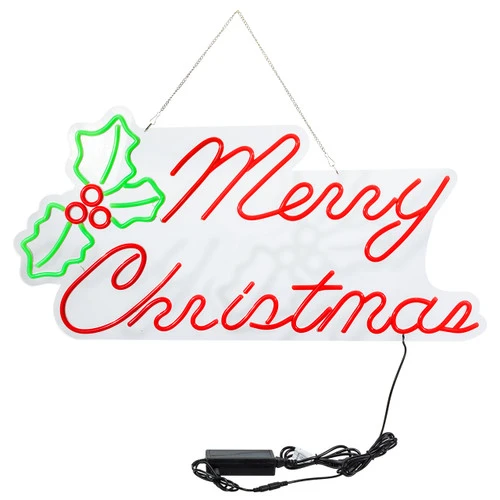 LED Neon Rope Light Merry Christmas Motif - Lighted Silhouette - Red And Green - 33 Inch - Image 2