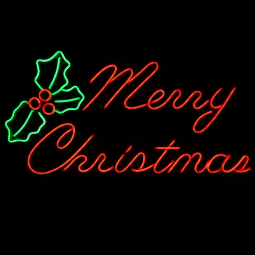 LED Neon Rope Light Merry Christmas Motif - Lighted Silhouette - Red And Green - 33 Inch
