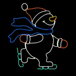 LED Neon Rope Light Ice Skating Snowman Motif - Lighted Silhouette - Multi-Color - 27.5 Inch
