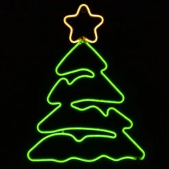LED Neon Rope Light Tree With Star Motif - Lighted Silhouette - Green And Yellow - 24 Inch