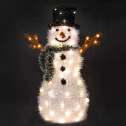 3D LED Waving Tinsel Snowman Motif - Lighted Yard Motif - Multi-Color - 43 Inch
