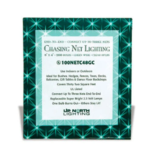 4 Foot X 8 Foot 200 Clear Light Net W/Green Wire - Chasing