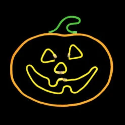 LED Neon Rope Light Halloween Jack-O'-Lantern Pumpkin Motif - Lighted Silhouette - Orange, Yellow, And Green - 12.5 Inch