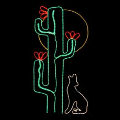 LED Rope Light Saguaro Cactus With Coyote And Moon Motif - Lighted Silhouette - Multi-Color - 60 Inch