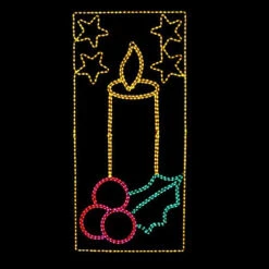 LED Rope Light Candle With Stars And Holly Motif - Lighted Silhouette - Yellow, Red, And Green - 72 Inch