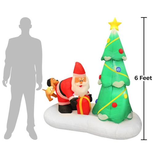 6 Foot Santa With Christmas Tree And Dog Christmas Inflatable - LED Lighted Yard Display - Image 2