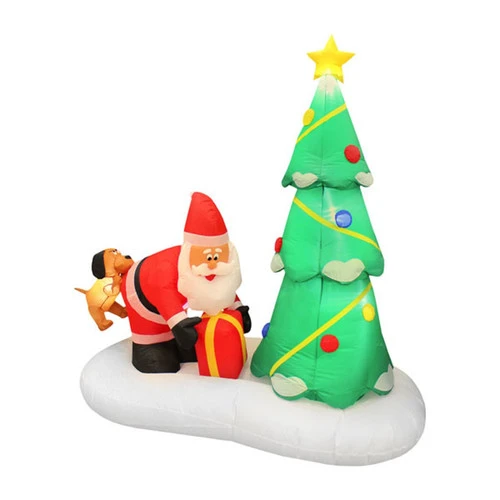 6 Foot Santa With Christmas Tree And Dog Christmas Inflatable - LED Lighted Yard Display