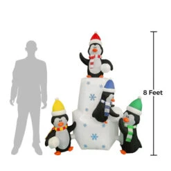 8 Foot Penguins On Iceberg Christmas Inflatable - LED Lighted Yard Display