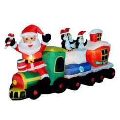 7 Foot Long Santa Train Christmas Inflatable - LED Lighted Yard Display