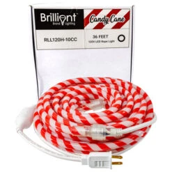 Candy Cane LED Rope Light - Red & White Stripes For Christmas- 120 Volt - 36 Feet