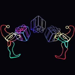 LED Rope Light Elves Tossing Presents Motif - Animated Lighted Silhouette - Multi-Color - 87 Inch