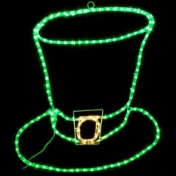 LED Rope Light Leprechaun Hat Motif - Lighted Silhouette - Green And Warm White - 28 Inch