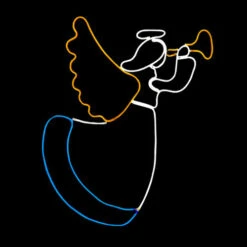 LED Neon Rope Light Angel Blowing Horn Motif - Lighted Silhouette - Cool White, Blue, And Yellow - 28 Inch
