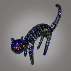 3D LED Lighted Halloween Scared Cat Motif - Purple And Red - 16 Inch