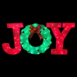 3D LED Lighted Joy With Christmas Wreath Motif - Red And Green - 51 Inch