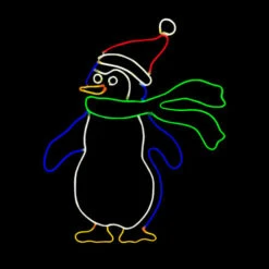 LED Neon Rope Light Penguin With Scarf Motif - Lighted Silhouette - Multi-Color - 28 Inch