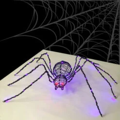 3D LED Lighted Halloween Spider Motif - Purple And Red - 60 Inch