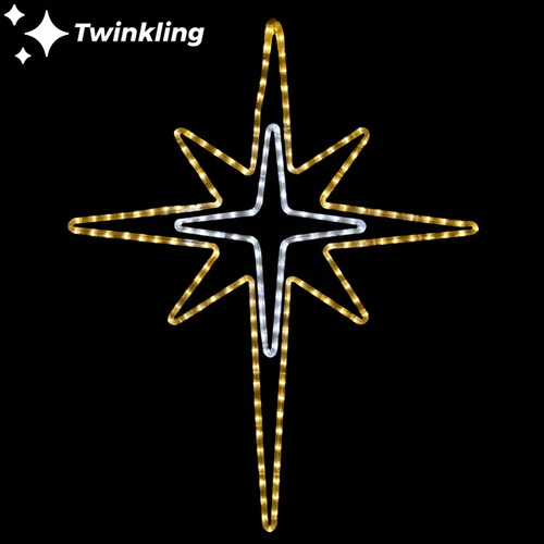 LED Rope Light Bethlehem Star Motif With Twinkling Center - Lighted Silhouette - Warm White And Cool White - 36 Inch