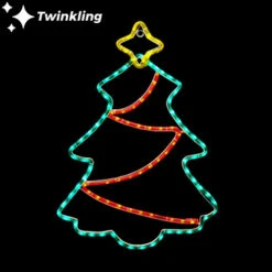LED Rope Light Christmas Tree Motif With Twinkling Garland - Lighted Silhouette - Green, Yellow, And Red - 24 Inch