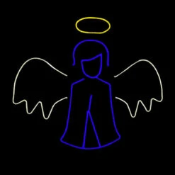 LED Neon Rope Light Angel Motif - Lighted Silhouette - Cool White ,Blue, And Yellow - 31 Inch