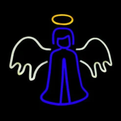 LED Neon Rope Light Angel Motif - Lighted Silhouette - Cool White, Blue, And Yellow - 14 Inch
