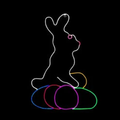 LED Neon Rope Light Easter Bunny With Eggs Motif - Lighted Silhouette - Multi-Color - 35 Inch