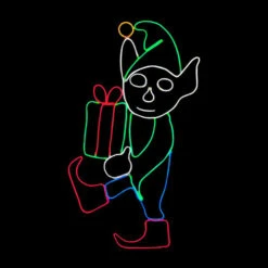 LED Neon Rope Light Elf With Gift Motif - Lighted Silhouette - Multi-Color - 38 Inch