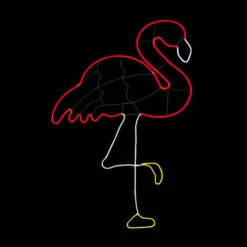 LED Neon Standing Flamingo Motif - Lighted Silhouette - Pink, Cool White, And Yellow - 48 Inch