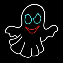 LED Neon Rope Light Halloween Ghost Motif - Lighted Silhouette - Cool White, Blue, And Red - 24 Inch