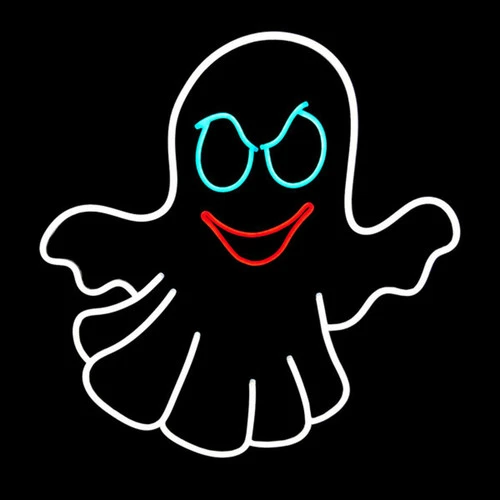 LED Neon Rope Light Halloween Ghost Motif - Lighted Silhouette - Cool White, Blue, And Red - 24 Inch