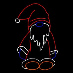 LED Neon Rope Light Standing Santa Gnome Motif - Lighted Silhouette - Multi-Color - 30 Inch