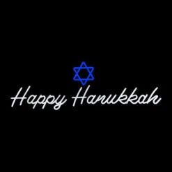 LED Neon Rope Light Happy Hanukkah Motif - Lighted Silhouette - Blue And Cool White - 35 Inch