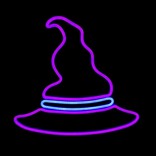 LED Neon Rope Light Halloween Witch Hat Motif - Lighted Silhouette - Purple And Blue - 20 Inch
