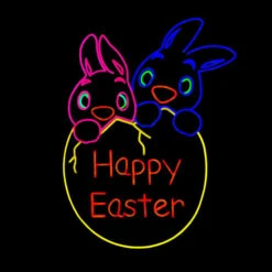 LED Neon Rope Light Happy Easter Motif - Lighted Silhouette - Multi-Color - 35 Inch