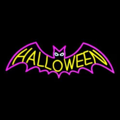 LED Neon Rope Light Halloween Bat Motif - Lighted Silhouette - Pink And Yellow - 29 Inch