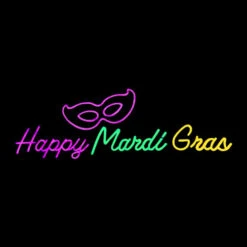 LED Neon Rope Light Happy Mardi Gras Motif - Lighted Silhouette - Purple Green And Gold- 35 Inch