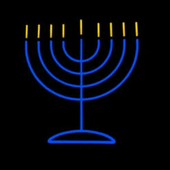 LED Neon Rope Light Hanukkah Menorah Motif - Lighted Silhouette - Blue And Yellow - 24 Inch